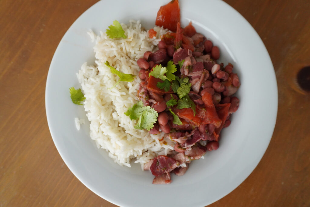 Colombian red beans with rice on a plate