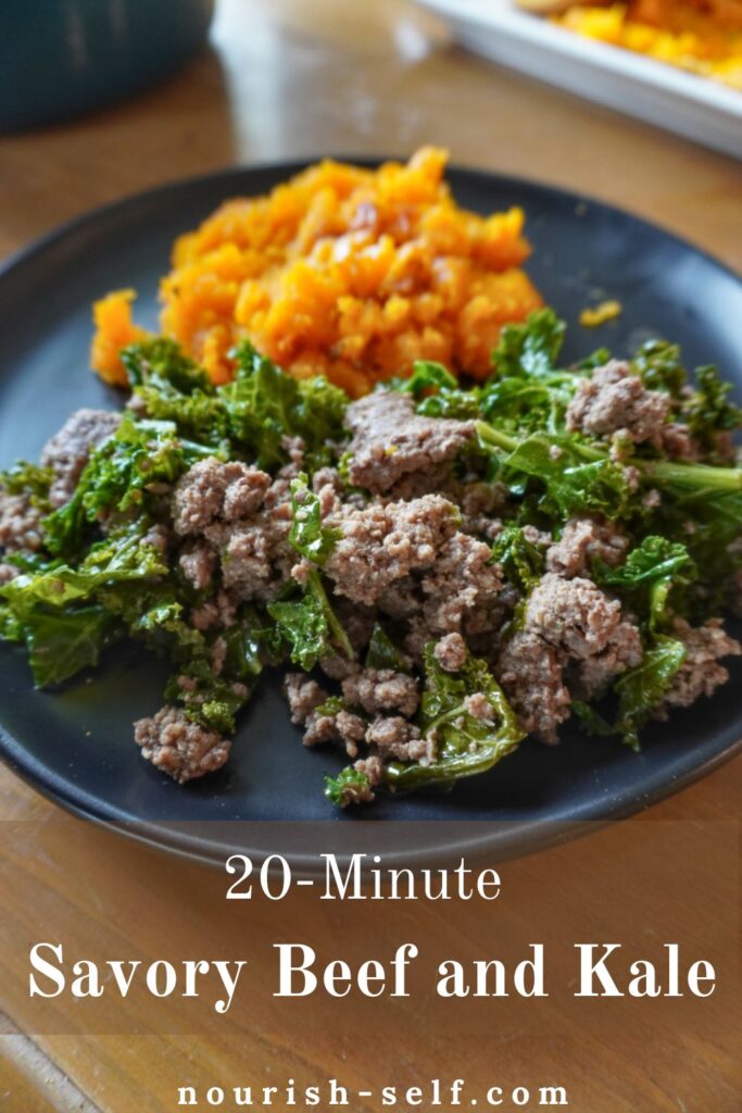 Pinterest Pin for Beef and Kale recipe