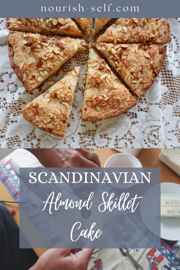 A pinterest pin for Scandinavian Almond Skillet Cake