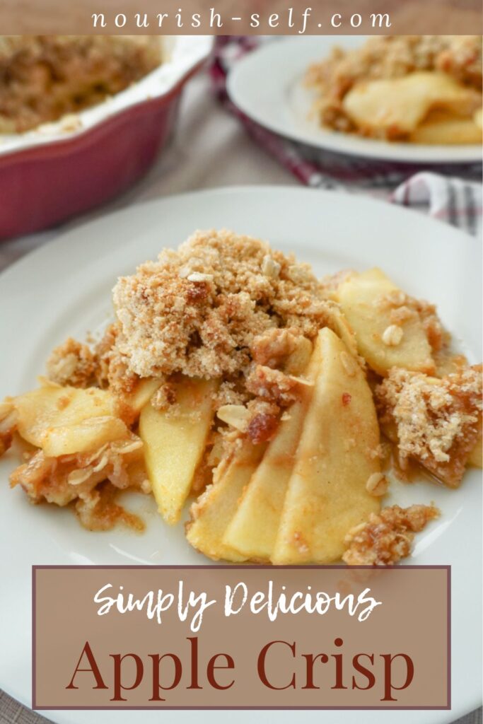 Simply Delicious Apple Crisp Pinterest Pin of a plate of apple crisp
