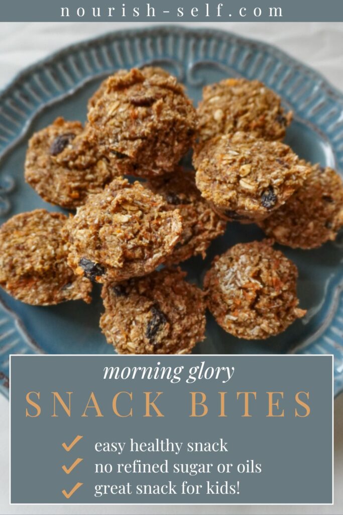 Pinterest Pin for morning glory snack bites - easy healthy snack, no refined sugar or oils, great snack for kids!