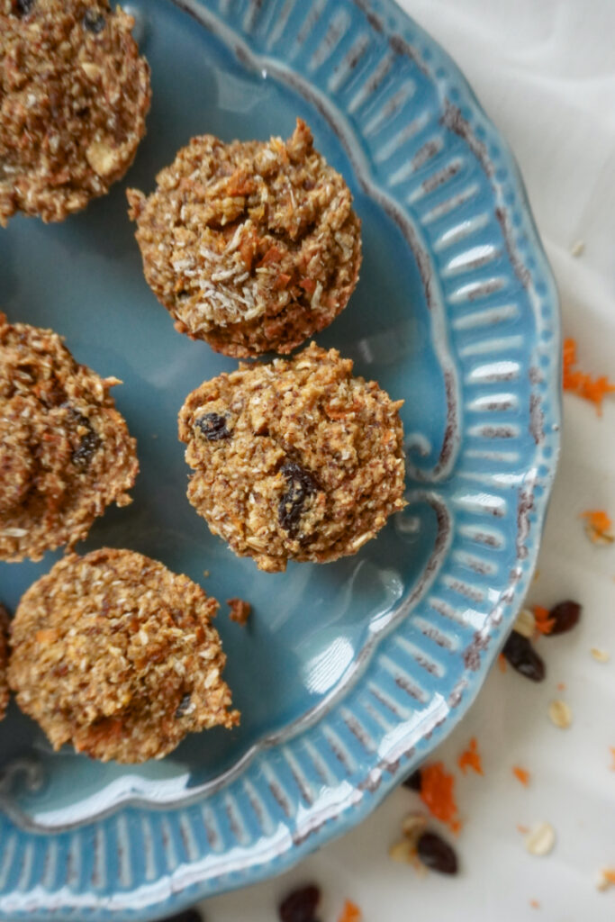 a blue plate of morning glory snack bites