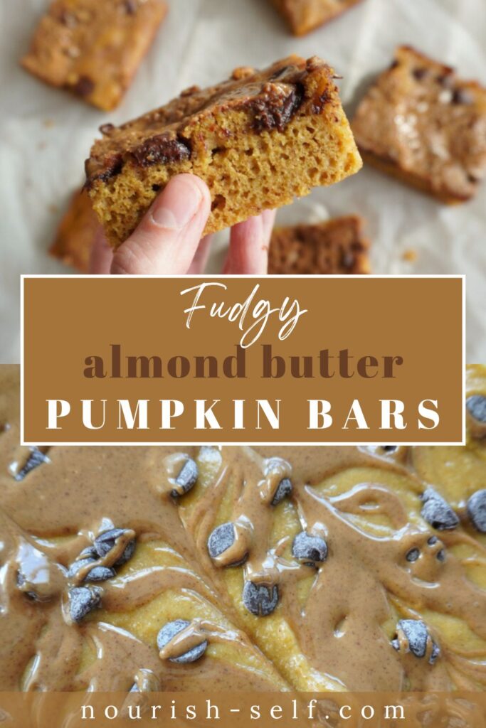 Pinterest Pin for Fudgy Almond Butter Pumpkin Bars