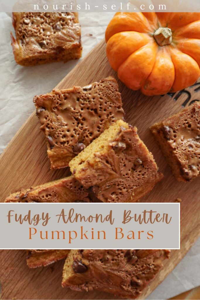 Pinterest Pin for Fudgy Almond Butter Pumpkin Bars