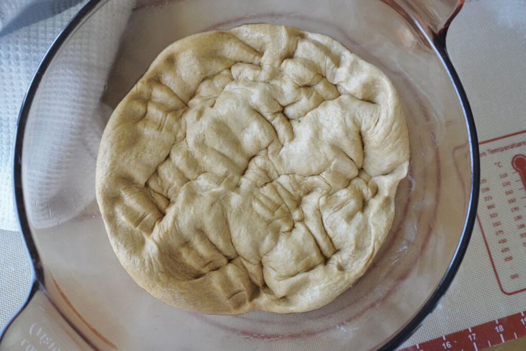 brown bread dough that has been punched down