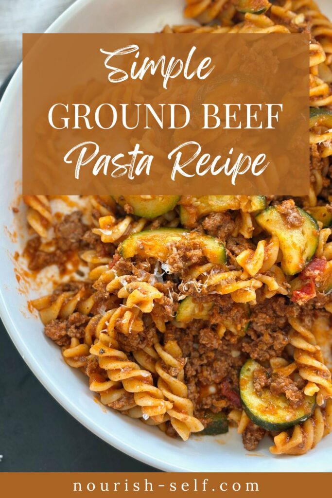 Pinterest Pin for Simple Ground Beef Pasta Recipe